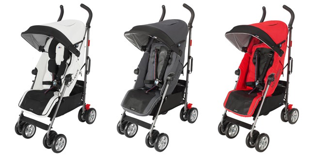 Available in Alpine, Charcoal, and Crimson. - Maclaren BMW-M Stroller Review | Baby Journey