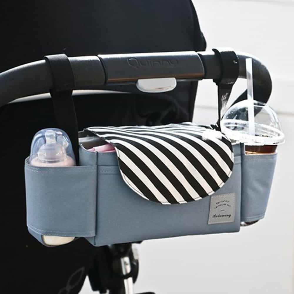 Zipper Design Durable Stroller Organizer Bag Stroller Organizer with Cup Holder Navy Blue Hook & Loop Design Cart for Umbrella Stroller 