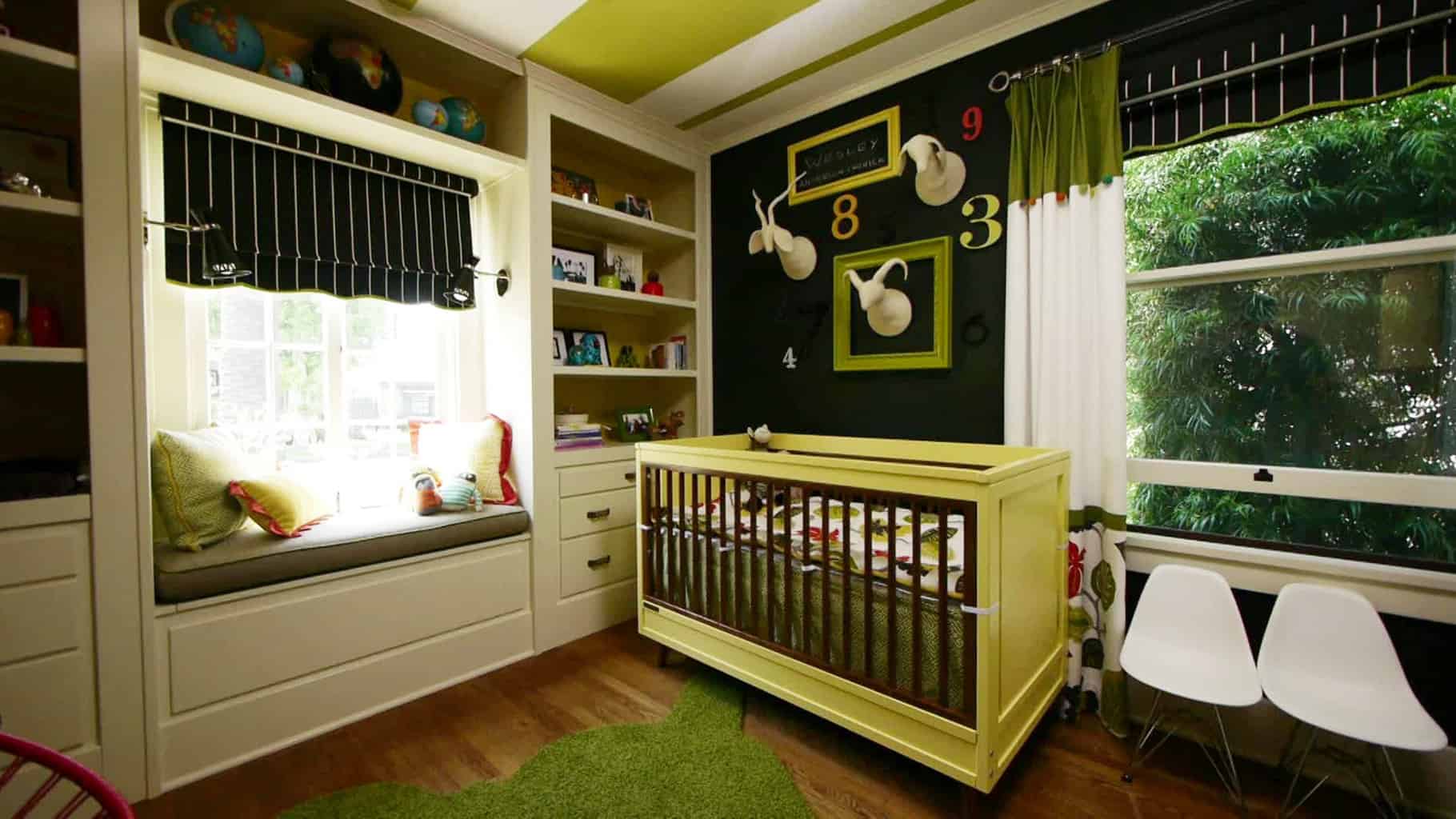 Deep green shades bring a forest-like atmosphere full of fresh summer vibes.- Baby Boy Nursery Ideas | Baby Journey 
