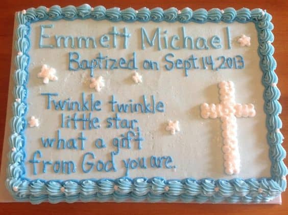 The baptism date is a nice touch as well. - What to Write on Baptism Cake | Baby Journey 