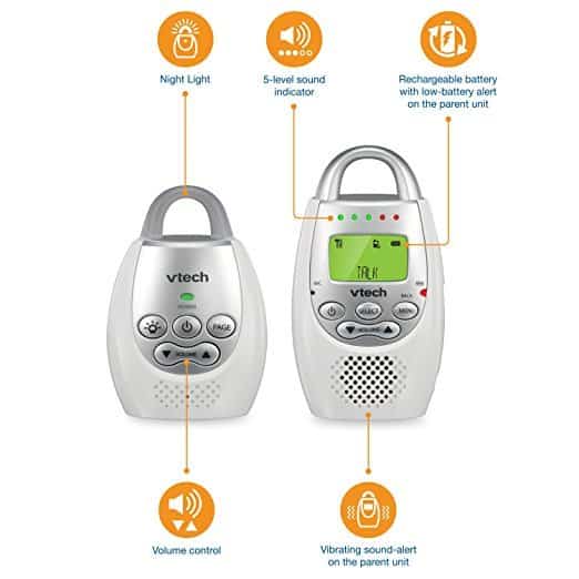 Simple button functions of the VTech audio baby monitor DM221 to start monitoring right away.- Vtech DM221 Review | Baby Journey