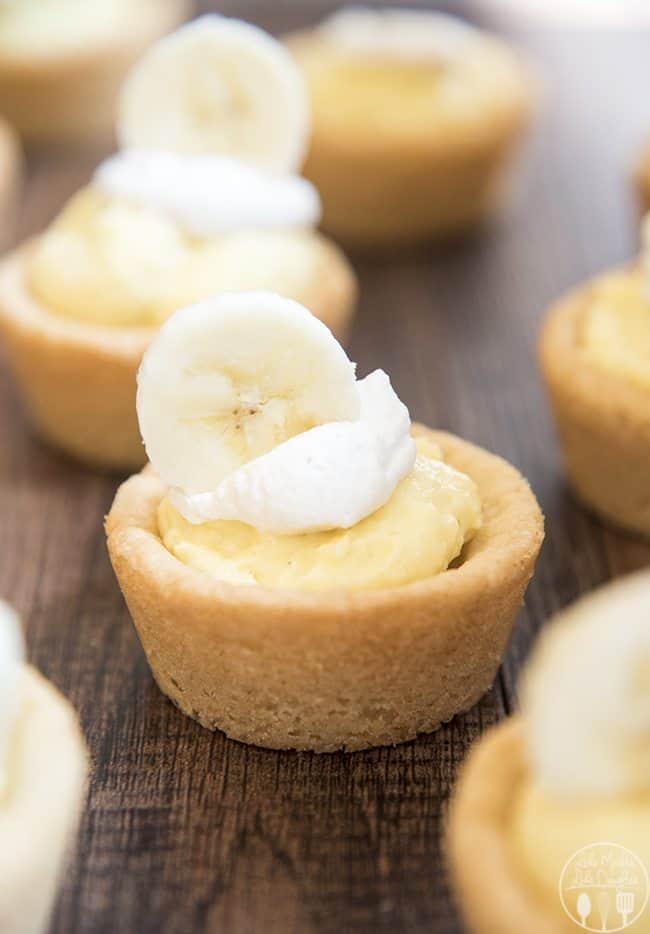 A delightful transformation of banana pie into a cookie cup.  - Baby Shower Dessert Ideas | Baby Journey 