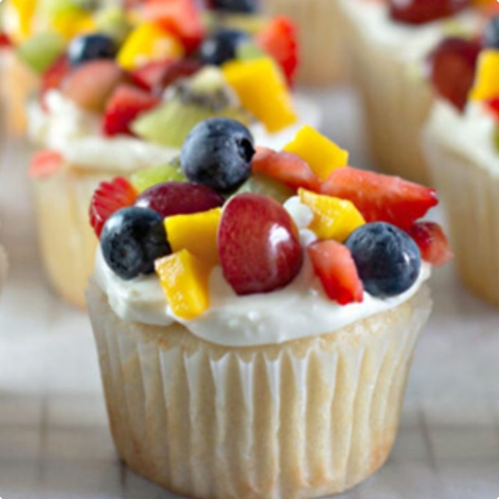 Fruit Salad Cupcakes - 42 Unique Baby Shower Cakes and Baby Shower Cupcakes Ideas - Baby Journey Blog