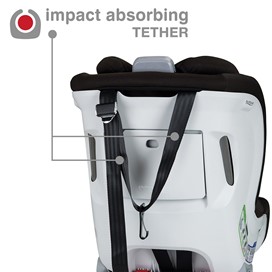The V-shaped impact absorbing tether minimizes the chances of seat rotation in the case of a car accident - Britax Boulevard Clicktight Convertible Car Seat Review 2021 - Baby Journey blog