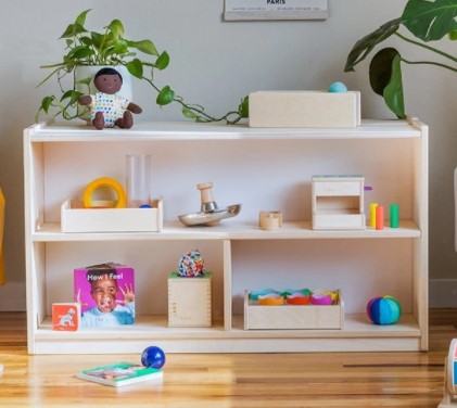 Lovevery Montessori playshelf  - Montessori vs Play-based - Baby Journey blog