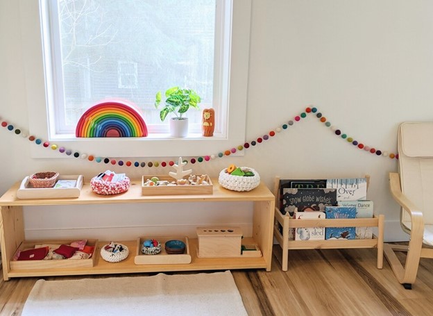 Low and accessible Montessori shelf - best Montessori shelves | Baby Journey