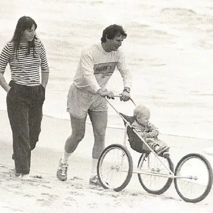 A family of three pushing the first baby jogger - When Were Strollers Invented History of Baby Strollers – Baby Journey