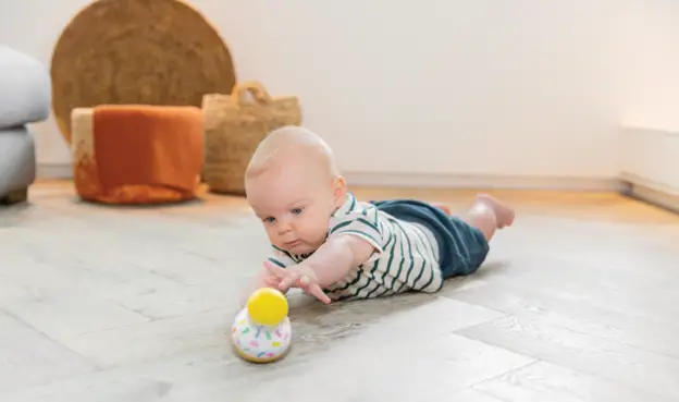 Baby Trying to Reach A Toy | How to Teach Baby to Crawl | Baby Journey
