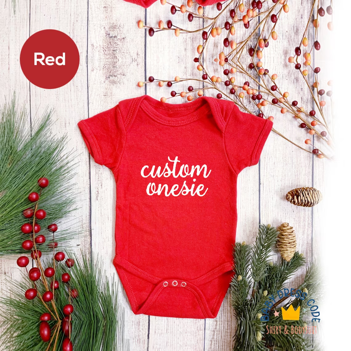 Red personalized onesie - Best unique baby gifts for new parents - Baby Journey