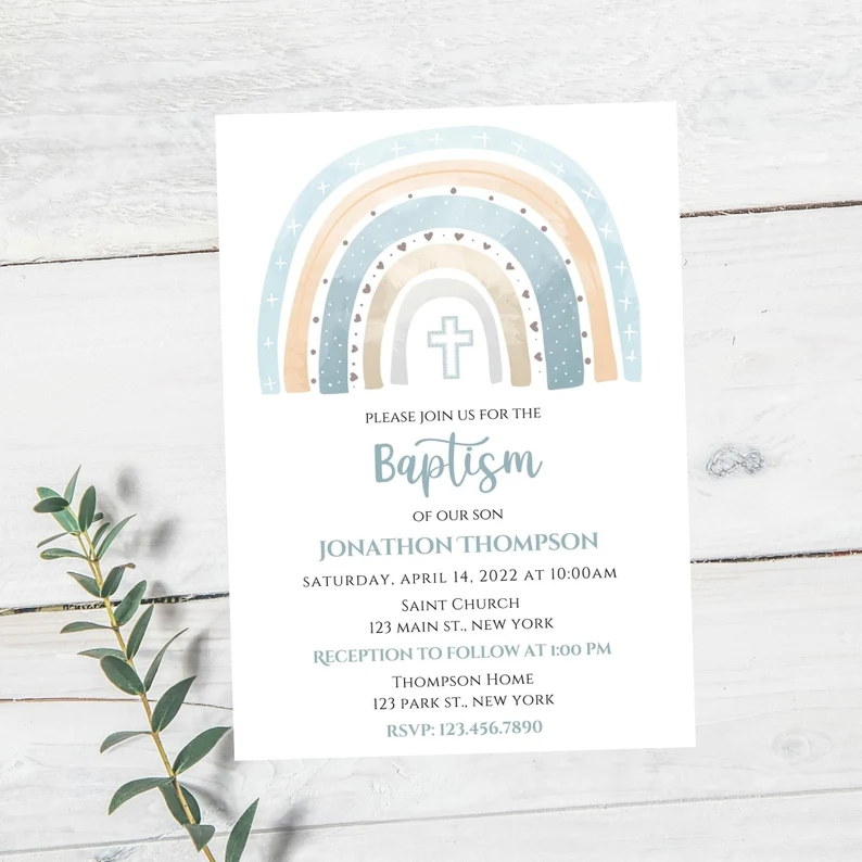 Rainbow Baptism Invitation Template by Bradley Grace Prints - Baptism Invitation Wording - Baby Journey
