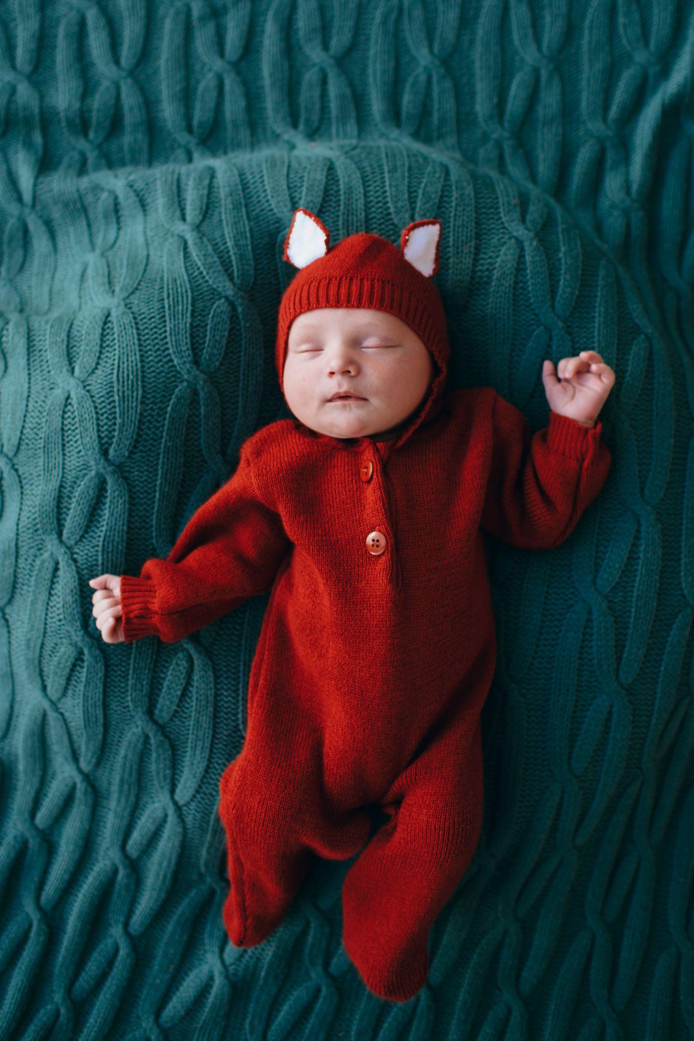 Baby boy wearing a fox design onesie - Funny Baby Onesies - Baby Journey