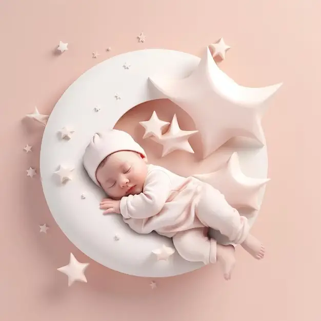 Little baby sleeping on moon and stars - Best Baby Names That Mean Star - babyjourney.net