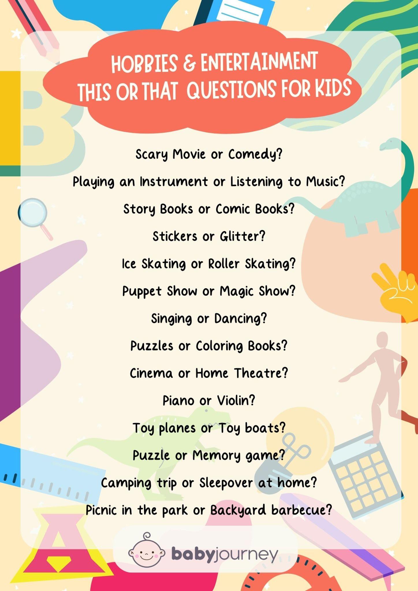 Hobbies and Entertainment This or That Game Questions - Fun This or That Questions for Kids Ideas - Baby Journey Best Parenting Blogs